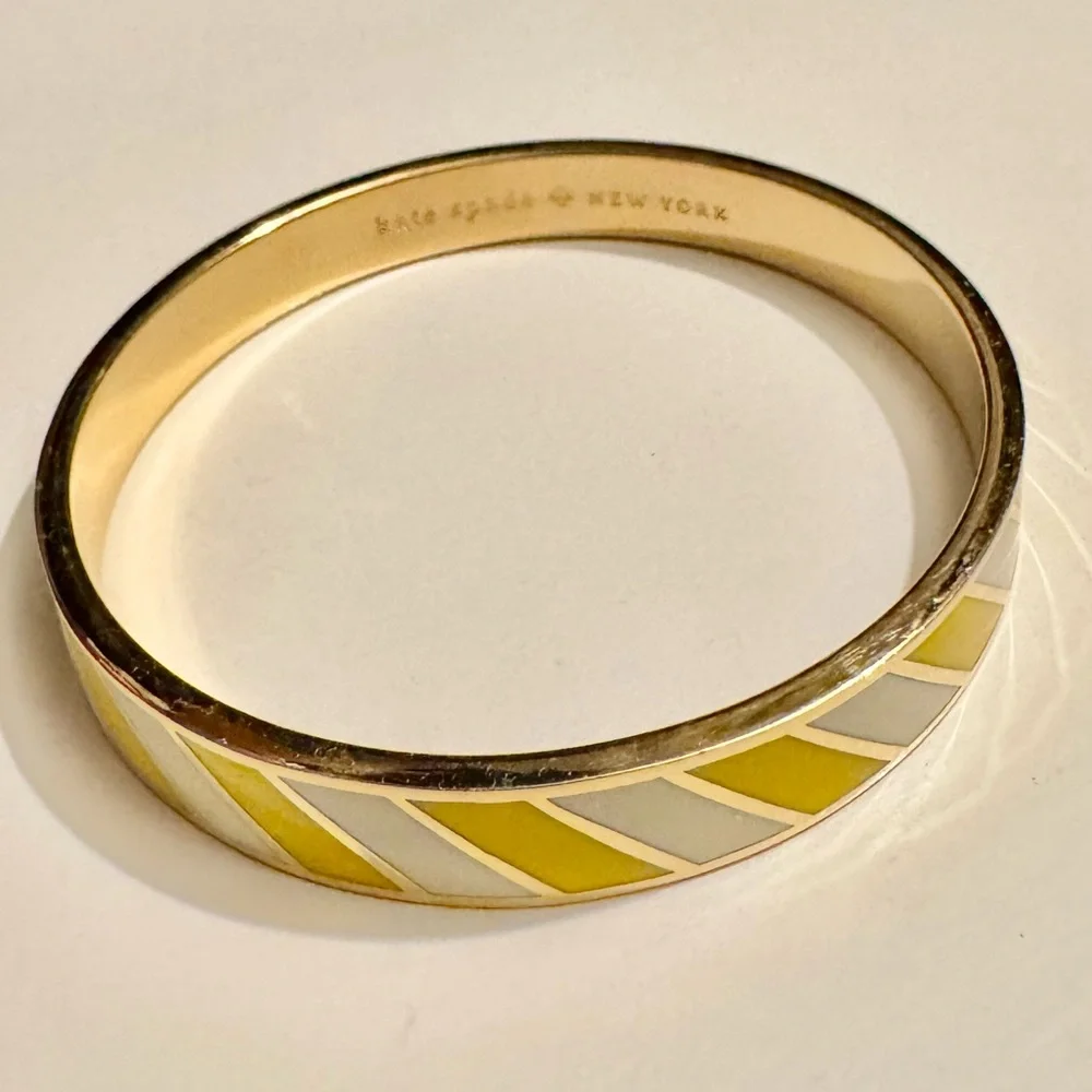 Kate Spade Yellow and Cream Enamel Diagonal Stripe Bangle Bracelet